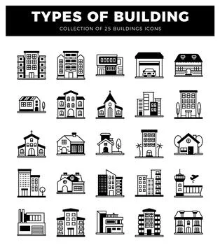 Building icons on a white background Ilustración de archivo
