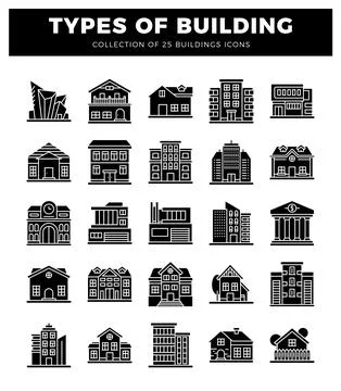 Building icons on white background. Stock Illustration