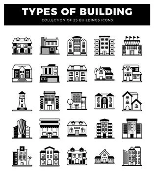 Building icons on a white background Ilustración de archivo