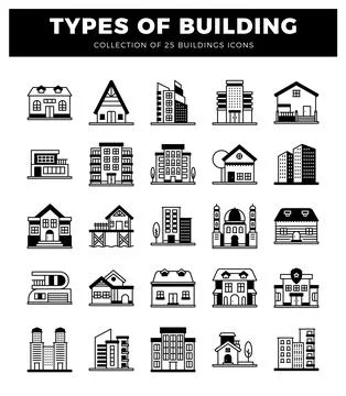 Building icons on white background. modern flat design. Ilustração Stock