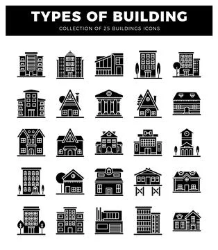 Building icons on white background. representing different architectural st.. Ilustración de archivo