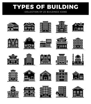 Building icons in a white background setting. Stock Illustration