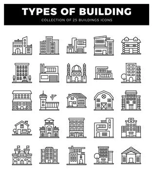 Building icons on white background. vector illustration Ilustración de archivo