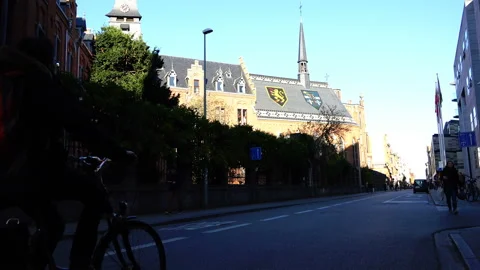 The building with the image of two coats of arms on the roof Stock Footage 93714483