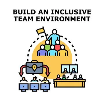 Building inclusive team environment, creating strong team collaboration Ilustración de archivo