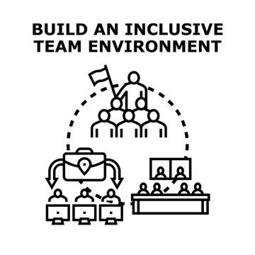Building inclusive team environment, creating strong team collaboration Ilustración de archivo