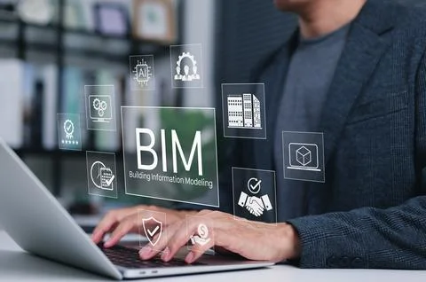 Building Information Modeling (BIM) Technology for Construction Projects. Stock Photos