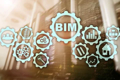 Building Information Modeling. BIM on the virtual screen with a server data 스톡 일러스트