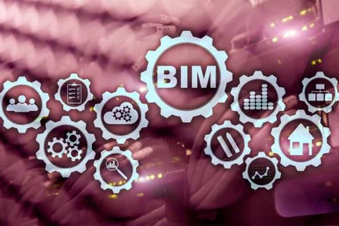 Building Information Modeling. BIM on the virtual screen with a server data Stock Photos