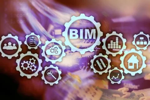 Building Information Modeling. BIM on the virtual screen with a server data Fotos de archivo