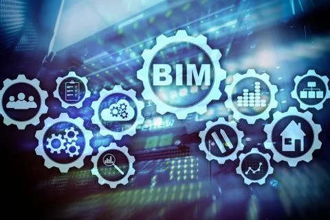 Building Information Modeling. BIM on the virtual screen with a server data c Fotos de archivo