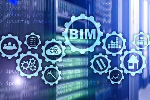 Building Information Modeling. BIM on the virtual screen with a server data Stock Photos