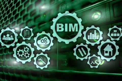 Building Information Modeling. BIM on the virtual screen with a server data c Stock Photos