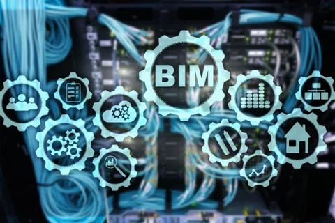 Building Information Modeling. BIM on the virtual screen with a server data c Stock Photos
