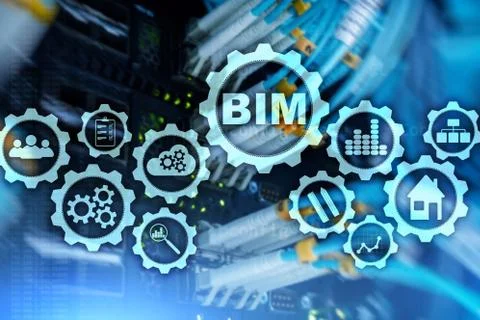 Building Information Modeling. BIM on the virtual screen with a server data Stock Photos
