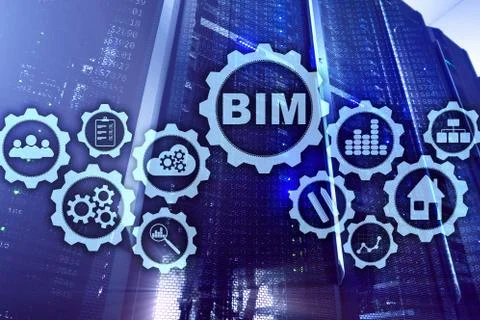 Building Information Modeling. BIM on the virtual screen with a server data Stock Photos