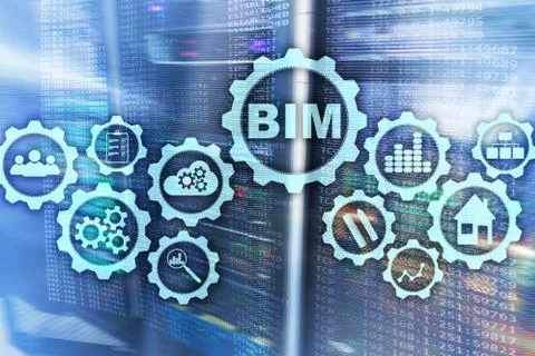 Building Information Modeling. BIM on the virtual screen with a server data Stock Photos