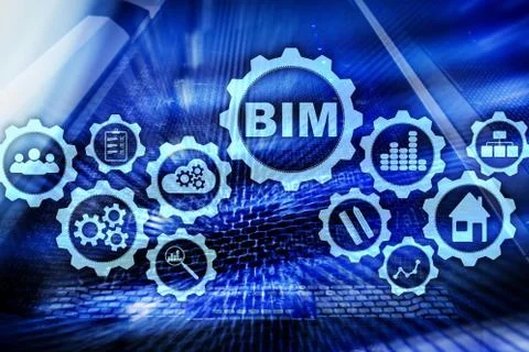 Building Information Modeling. BIM on the virtual screen with a server data Fotos de archivo