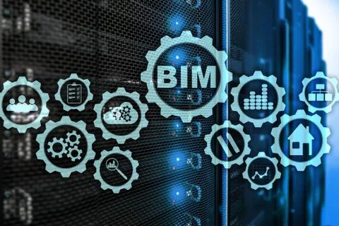 Building Information Modeling. BIM on the virtual screen with a server data Fotos de archivo