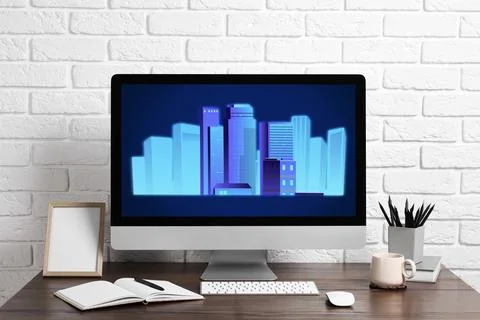 Building information modeling. Digital project on computer display Stock Photos