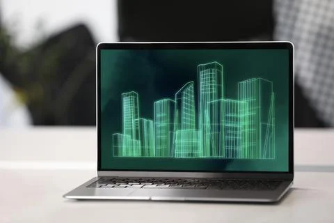 Building information modeling. Digital project on laptop display Fotos de archivo