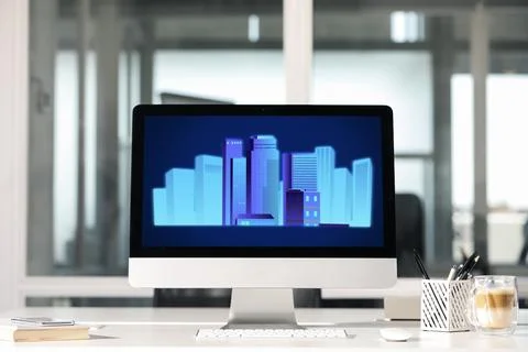 Building information modeling. Digital project on computer display Stock Photos