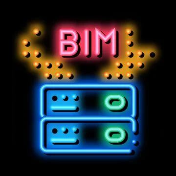 Building information modeling neon glow icon illustration Ilustración de archivo