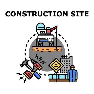 Building infrastructure development with tools and machinery concept Ilustración de archivo