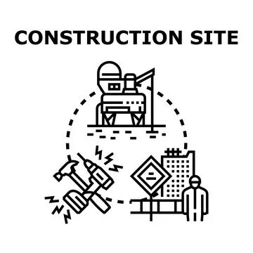 Building infrastructure development with tools and machinery concept Ilustración de archivo