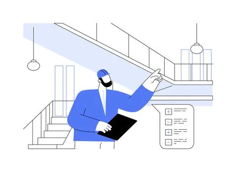 Building inspection abstract concept vector illustration. Ilustración de archivo