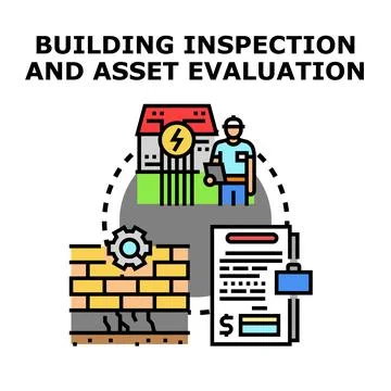 Building inspection process evaluating property asset condition Illustrazione stock