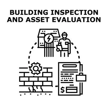 Building inspection process evaluating property asset condition Illustrazione stock