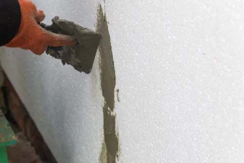 Building insulation with styrofoam sheets Stock Photos