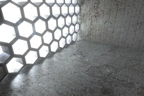 Building interior with hexagon wall Ilustración de archivo