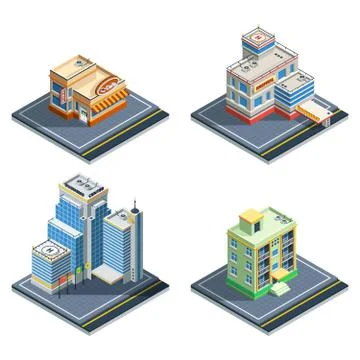 Building Isometric Icon Set 库存插图