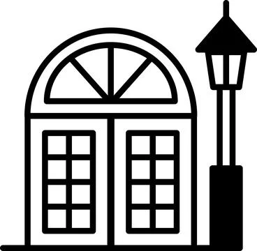 A building with a lamp post in front of it Ilustración de archivo