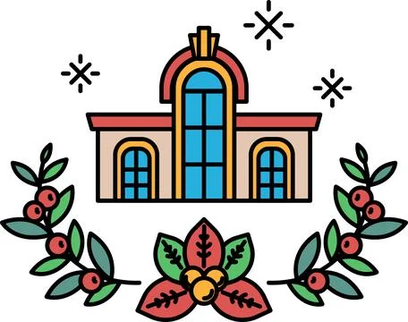 A building with a large archway and a small window Ilustración de archivo