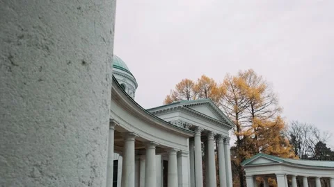 Building with large columns view from the street in autumn Stock Footage 196805037