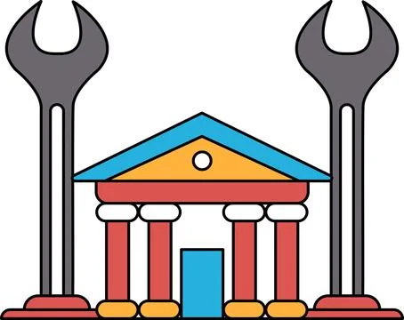 A building with a large door and two pillars Ilustración de archivo