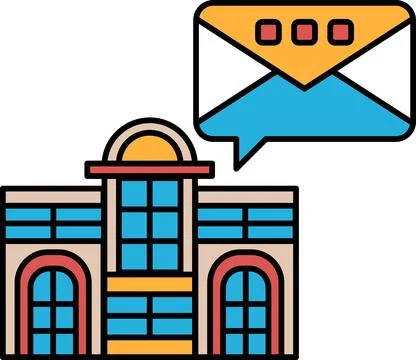 A building with a large window and a blue and red arch Ilustración de archivo
