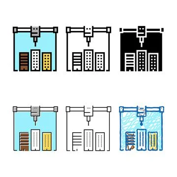 Building layout 3d printer color icon multistyle vector Stock Illustration