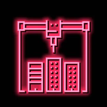 Building layout 3d printer neon glow icon illustration Ilustración de archivo