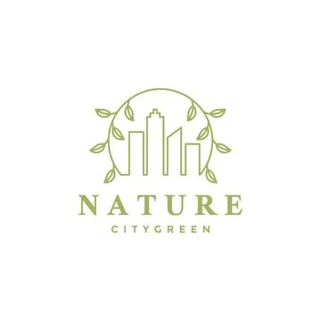 Building with leaf logo design Ilustración de archivo