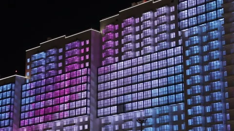 Building Led Light Show at night Stock Footage 104297922