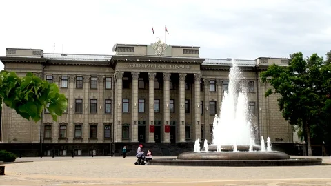 Building of Legislative Assembly of Krasnodar Territory with fountain. Stock Footage 126397067