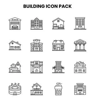 Building Line Collection Icons Pack Stock Illustration