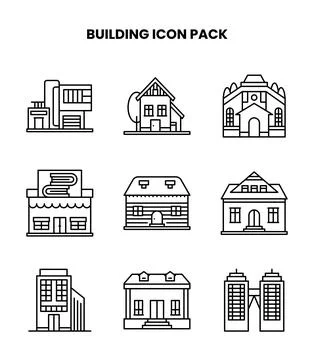 Building Line Collection Icons Pack Ilustración de archivo