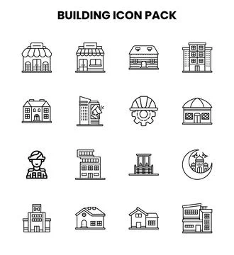 Building Line Design Icons Pack Ilustración de archivo