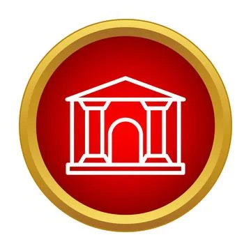 Building line drawing inside a red circle with a gold rim Stock Illustration