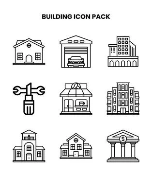 Building Line Graphics Icons Pack Ilustración de archivo